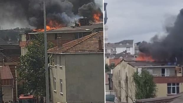 Arnavutköy'de 3 Katlı Binanın Çatısında Alevler Yükseldi